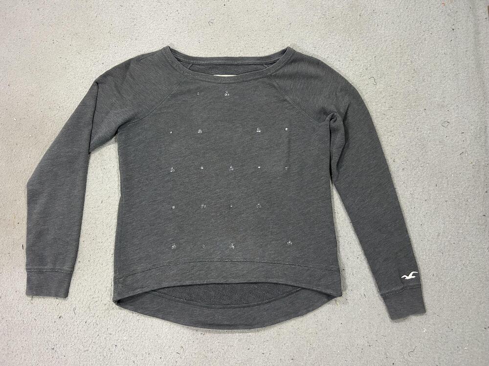 Y2K Hollister Sweater Womens Medium Gray Rhinestone Raglan Hi Low Hem Pullover